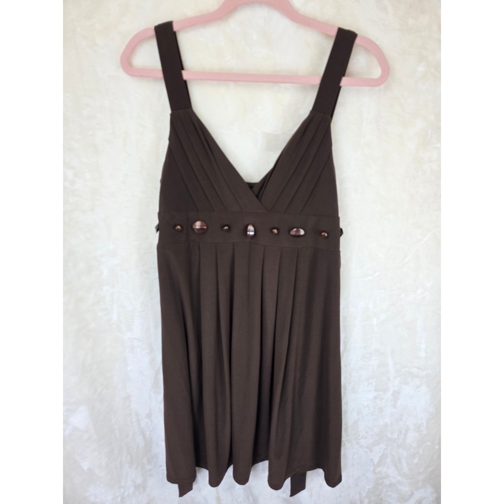 Bisou Bisou Michele Bohbot Brown V-Neck Pleated Empire Waist Tie Back Dress 12